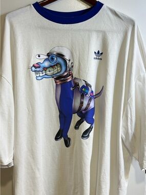 adidas White & Blue Dog Astronaut Graphic Tee